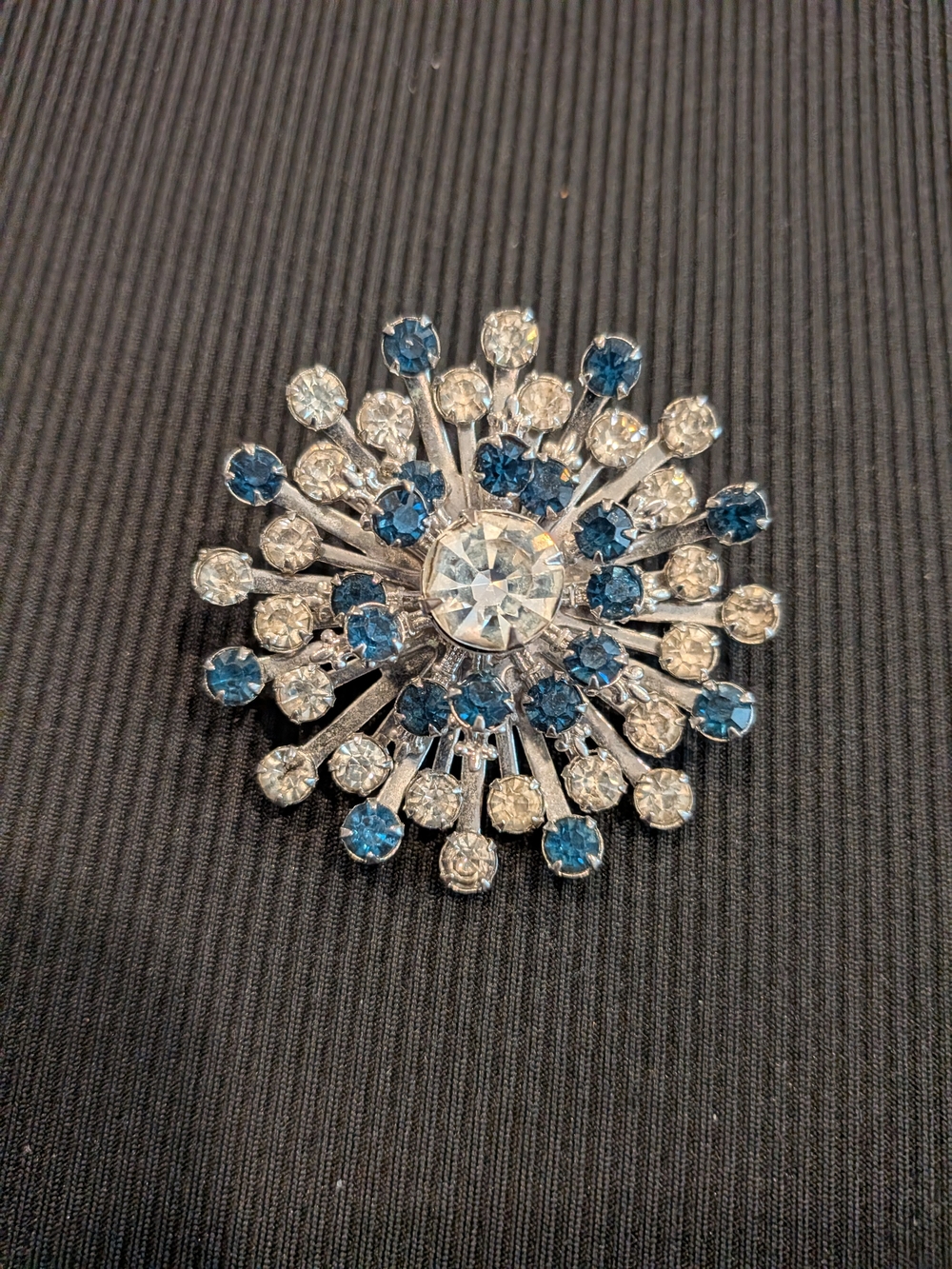 B#5: Vintage 1950s Starburst Blue and Clear Crystal Brooch